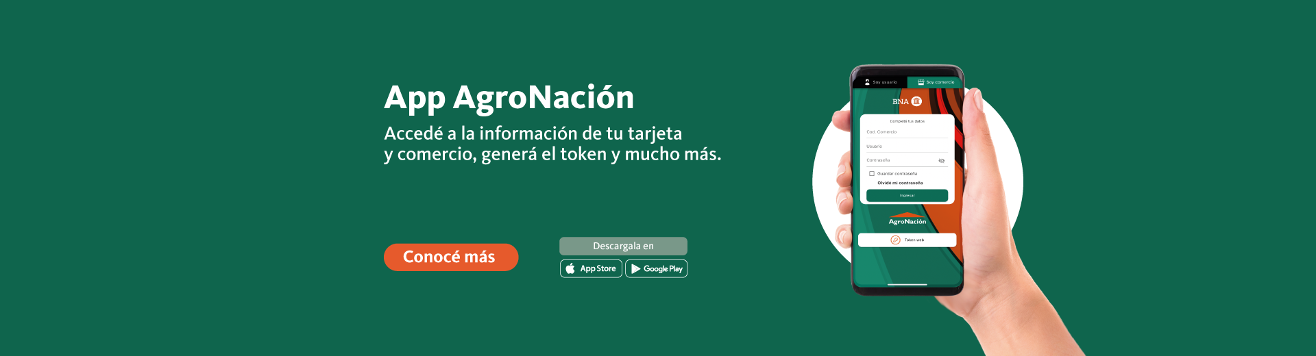 nueva app agronación accede a la información de tu tarjeta y tu comercio, genera toukens y mucho más. Accede al enlace para más información